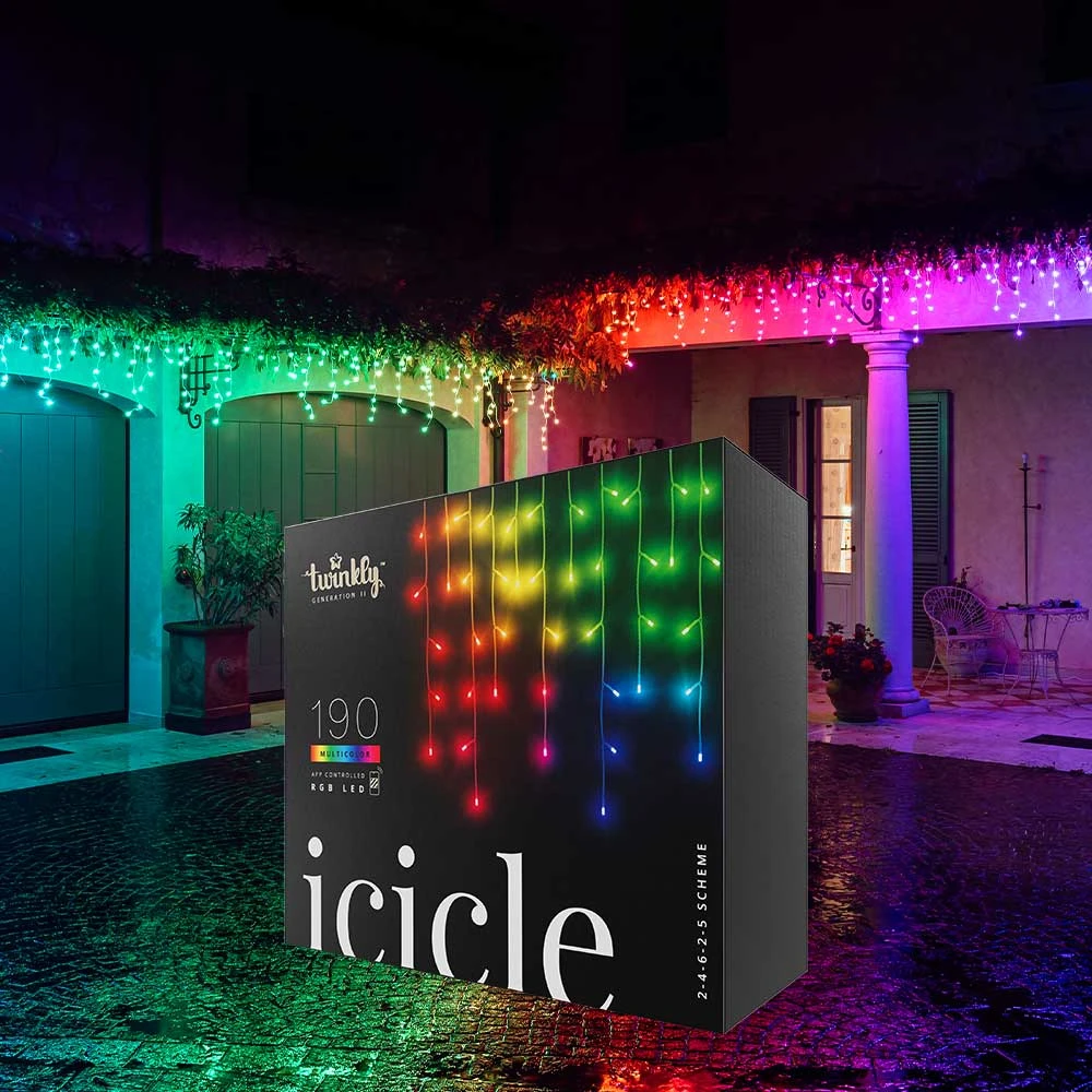 Twinkly 190 LED icicle multicolour lights